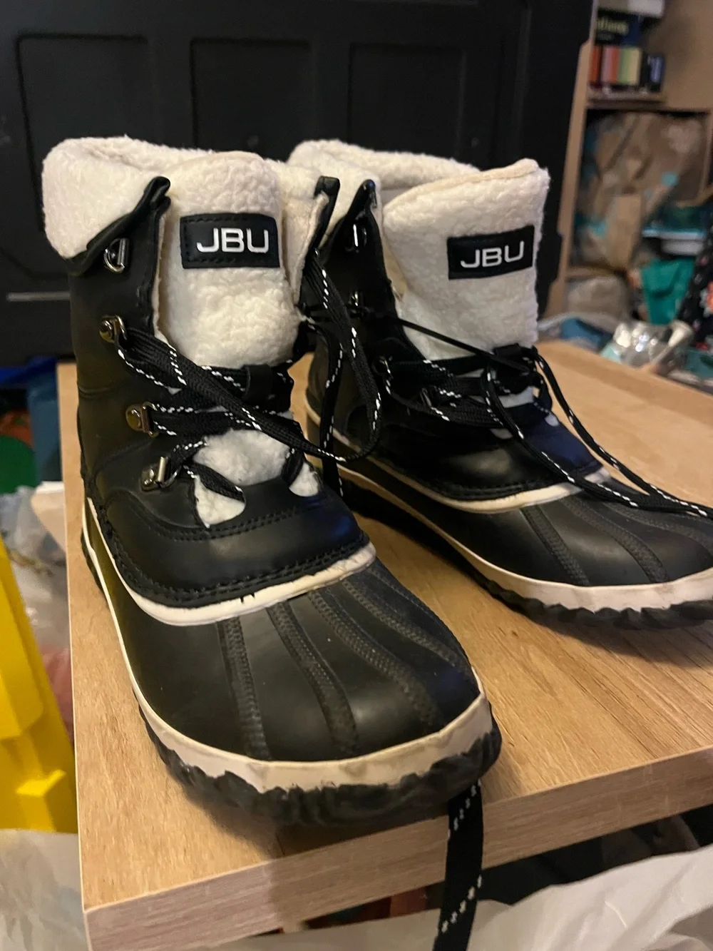 JBU  Black and White Sherpa-Lined Rain & Snow Boots